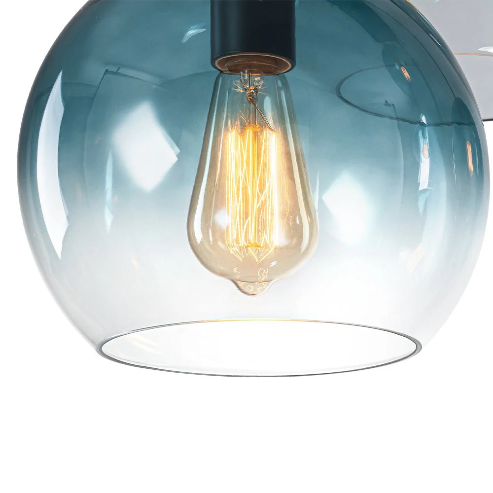7-Light Cluster Blue Glass Globe Bubble Island Pendant - Image 11