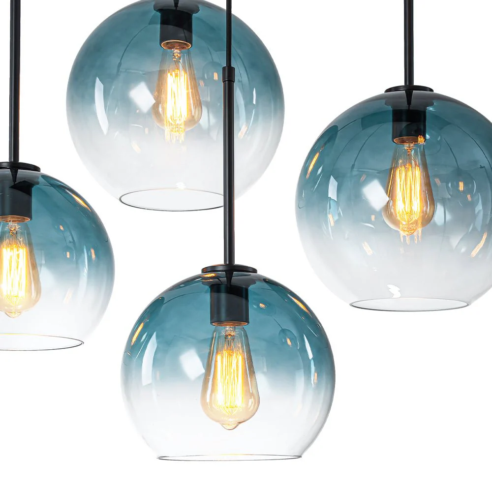 7-Light Cluster Blue Glass Globe Bubble Island Pendant - Image 12