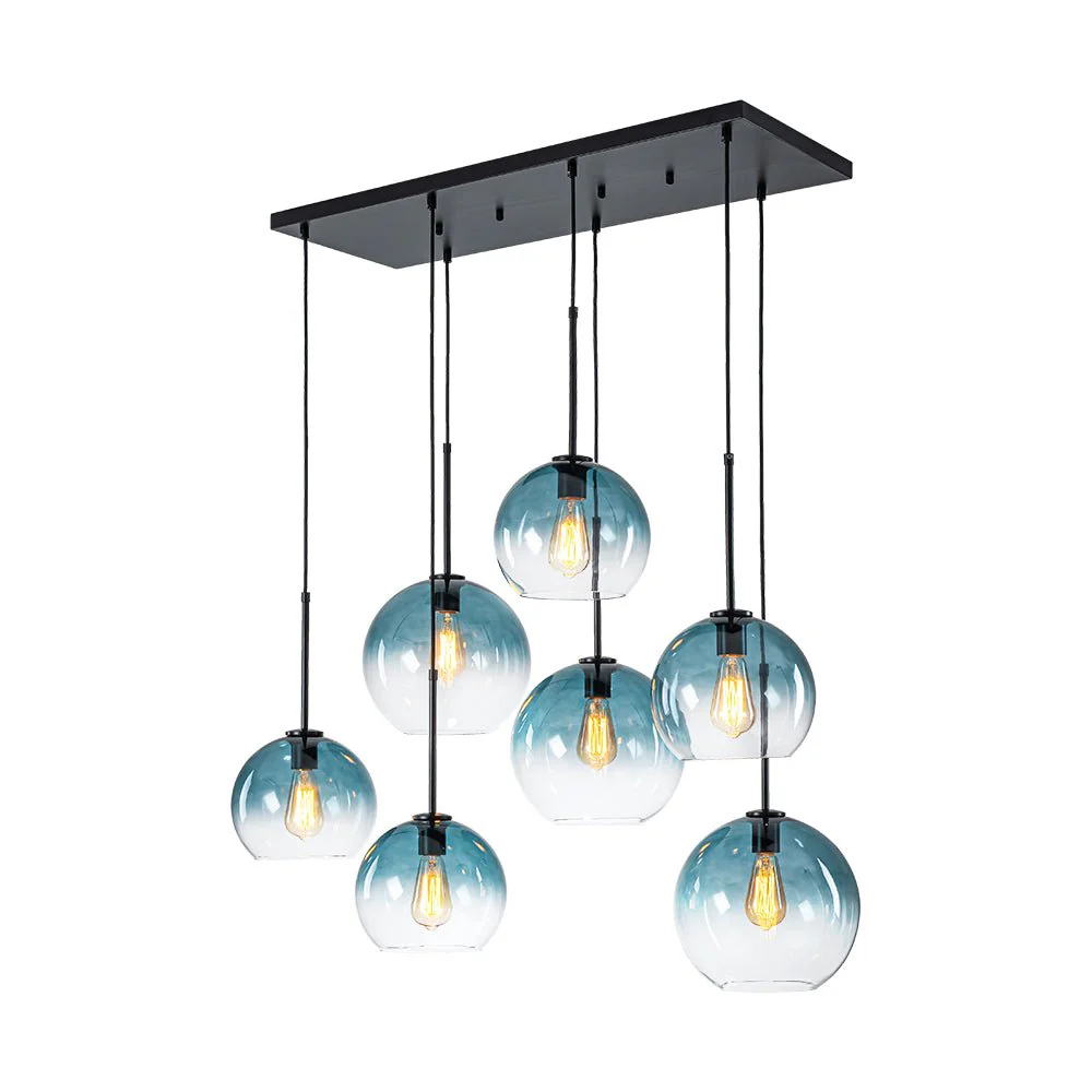 7-Light Cluster Blue Glass Globe Bubble Island Pendant - Image 3