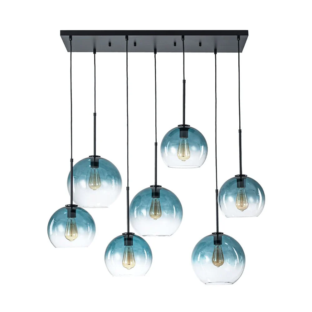 7-Light Cluster Blue Glass Globe Bubble Island Pendant - Image 5