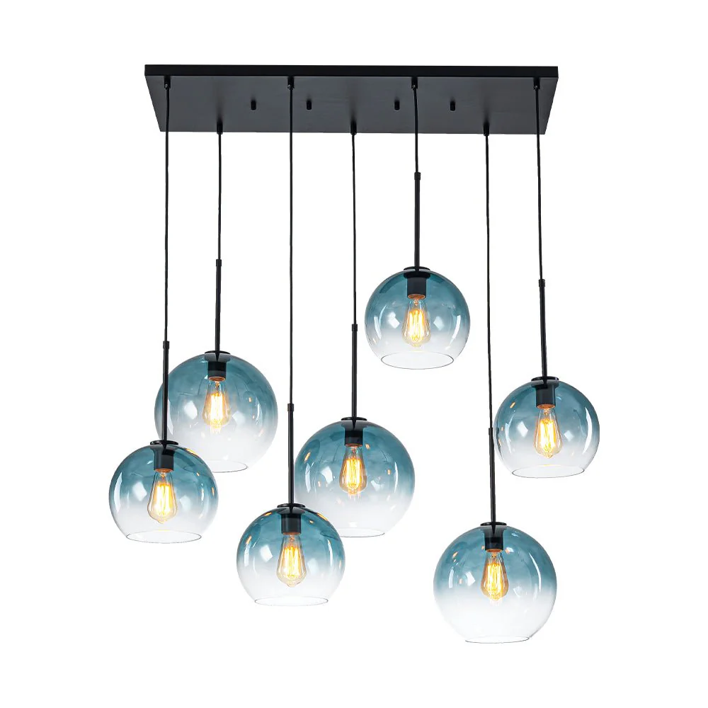 7-Light Cluster Blue Glass Globe Bubble Island Pendant - Image 6