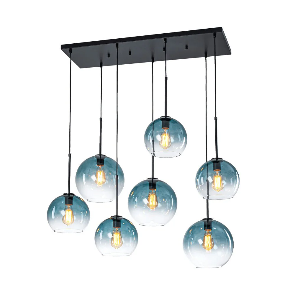 7-Light Cluster Blue Glass Globe Bubble Island Pendant - Image 7