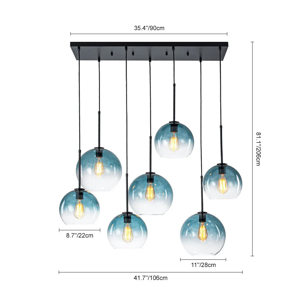 7-Light Cluster Blue Glass Globe Bubble Island Pendant - Image 8