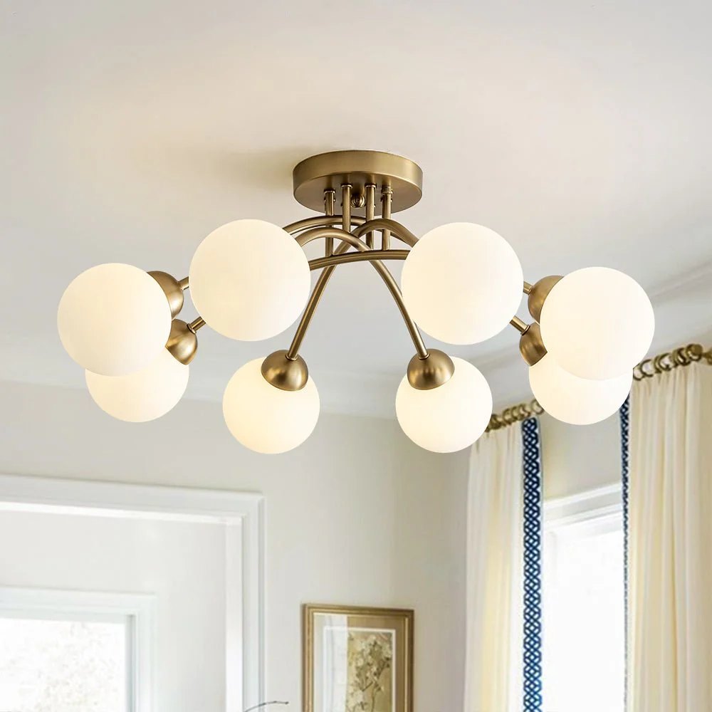 8-Light Sputnik Milky Glass Bubble Semi Flush Mount - Image 2