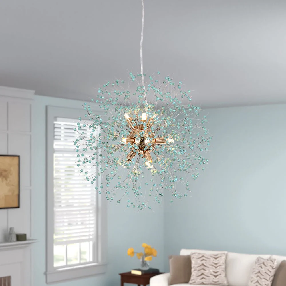 9-Light Blue Dandelion Firework Chandelier - Image 3