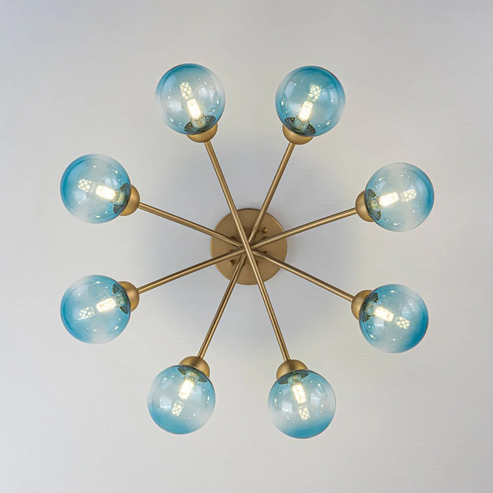 Art Deco 8-Light Sputnik Blue Glass Bubble Semi Flush Mount - Image 11