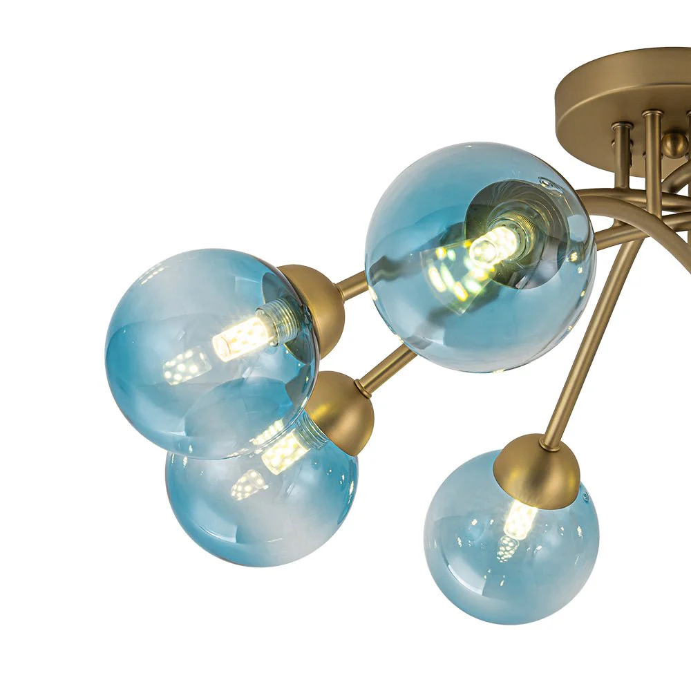 Art Deco 8-Light Sputnik Blue Glass Bubble Semi Flush Mount - Image 15