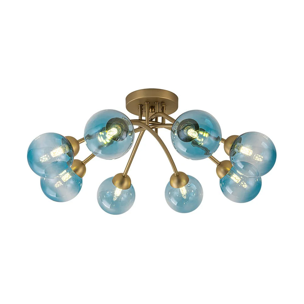 Art Deco 8-Light Sputnik Blue Glass Bubble Semi Flush Mount - Image 3