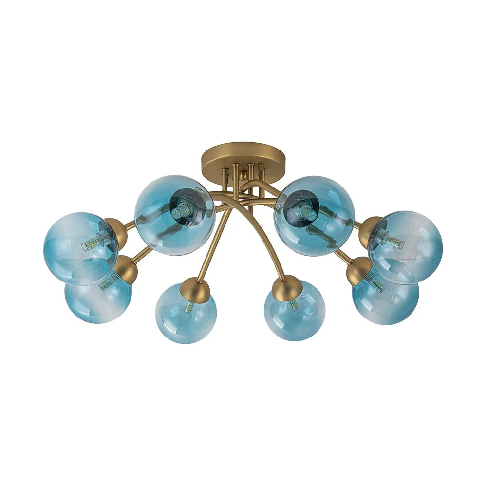 Art Deco 8-Light Sputnik Blue Glass Bubble Semi Flush Mount - Image 4
