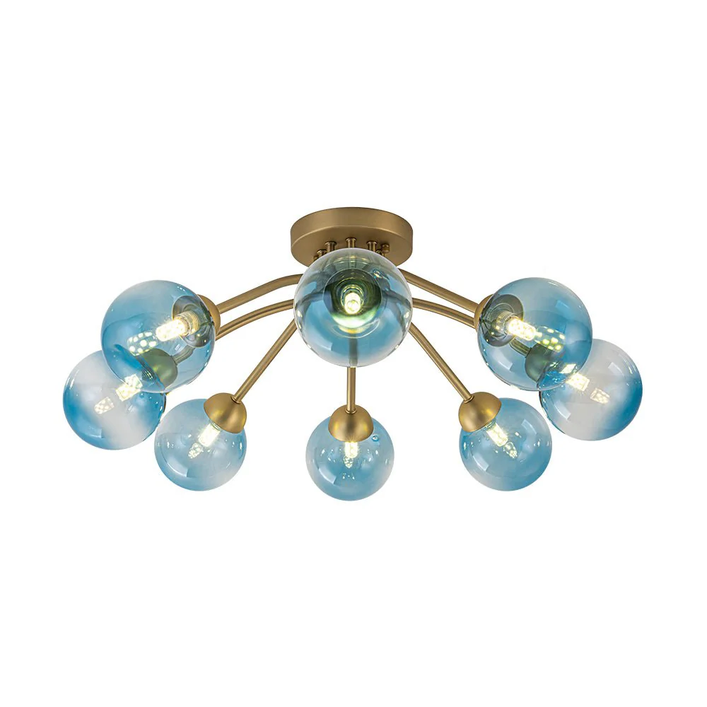 Art Deco 8-Light Sputnik Blue Glass Bubble Semi Flush Mount - Image 5