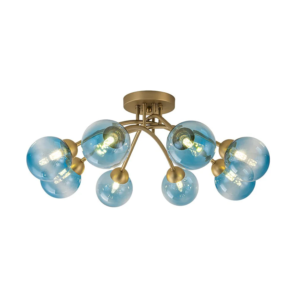 Art Deco 8-Light Sputnik Blue Glass Bubble Semi Flush Mount - Image 6