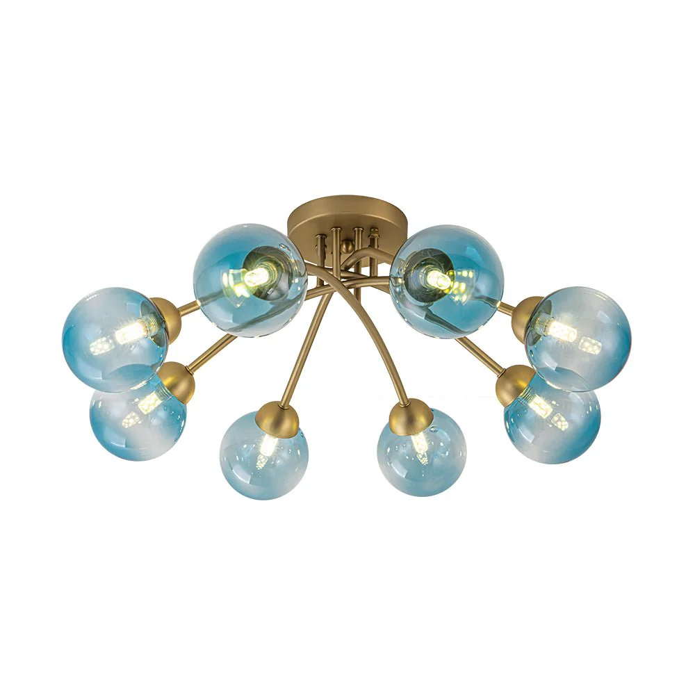 Art Deco 8-Light Sputnik Blue Glass Bubble Semi Flush Mount - Image 7