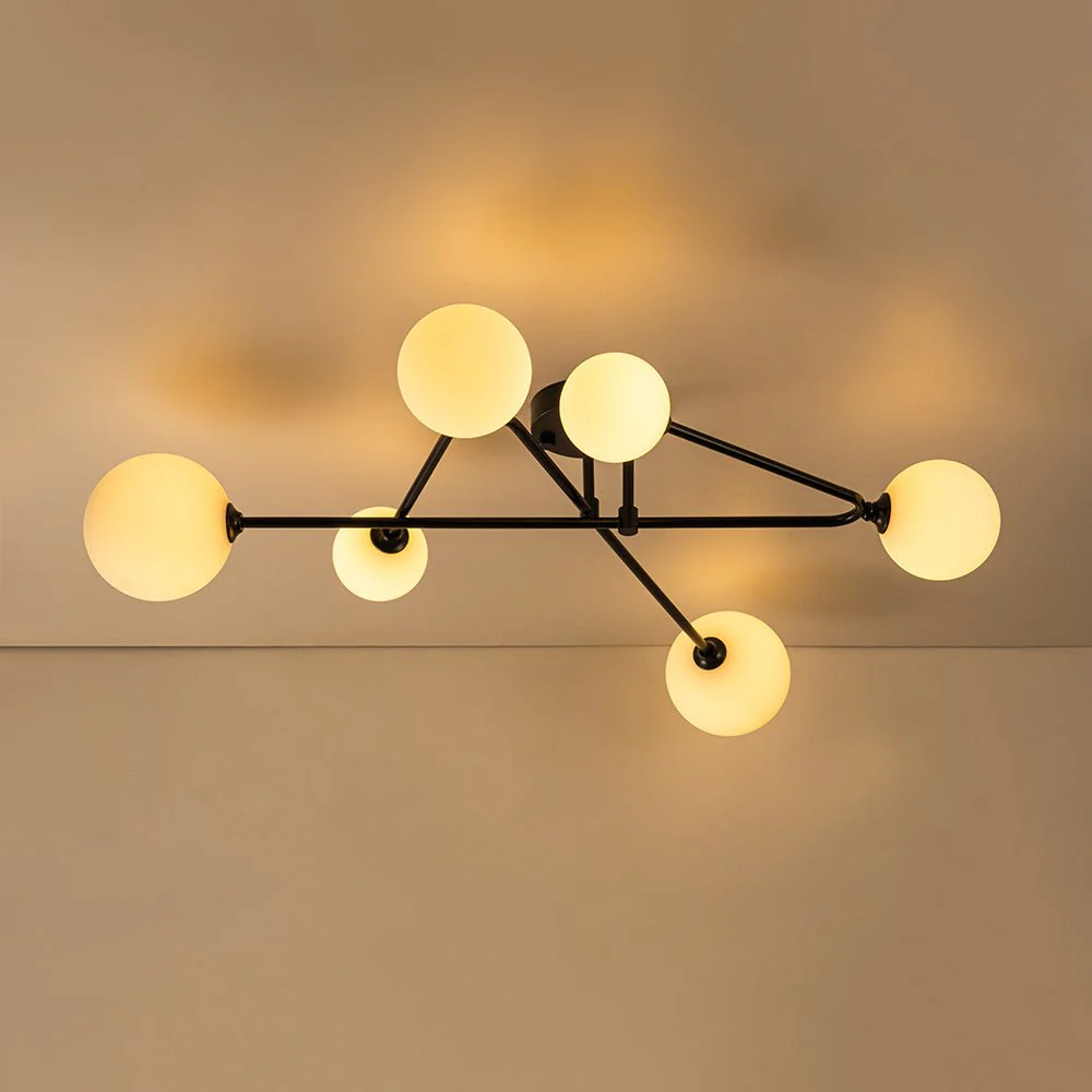 Black Frosted Bubble Linear Sputnik Semi Flush Mount - Image 11