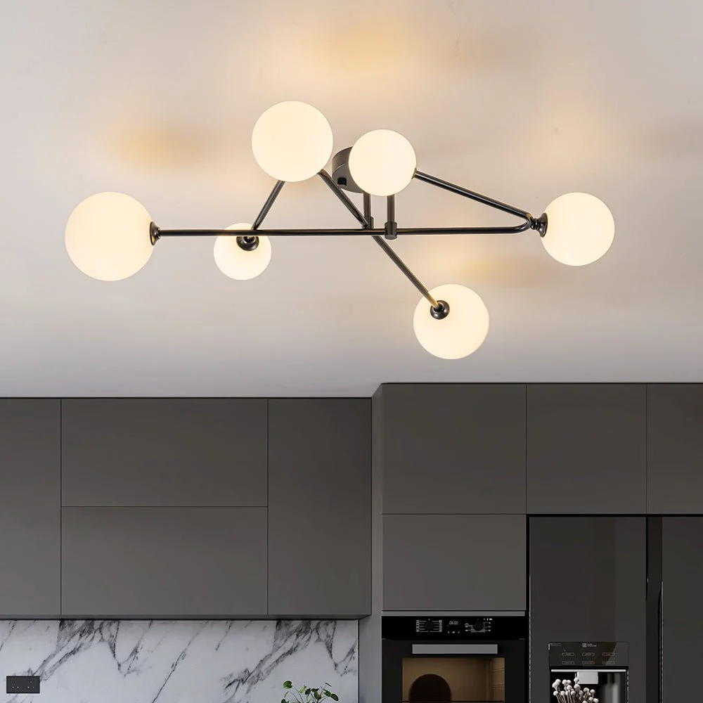 Black Frosted Bubble Linear Sputnik Semi Flush Mount - Image 3