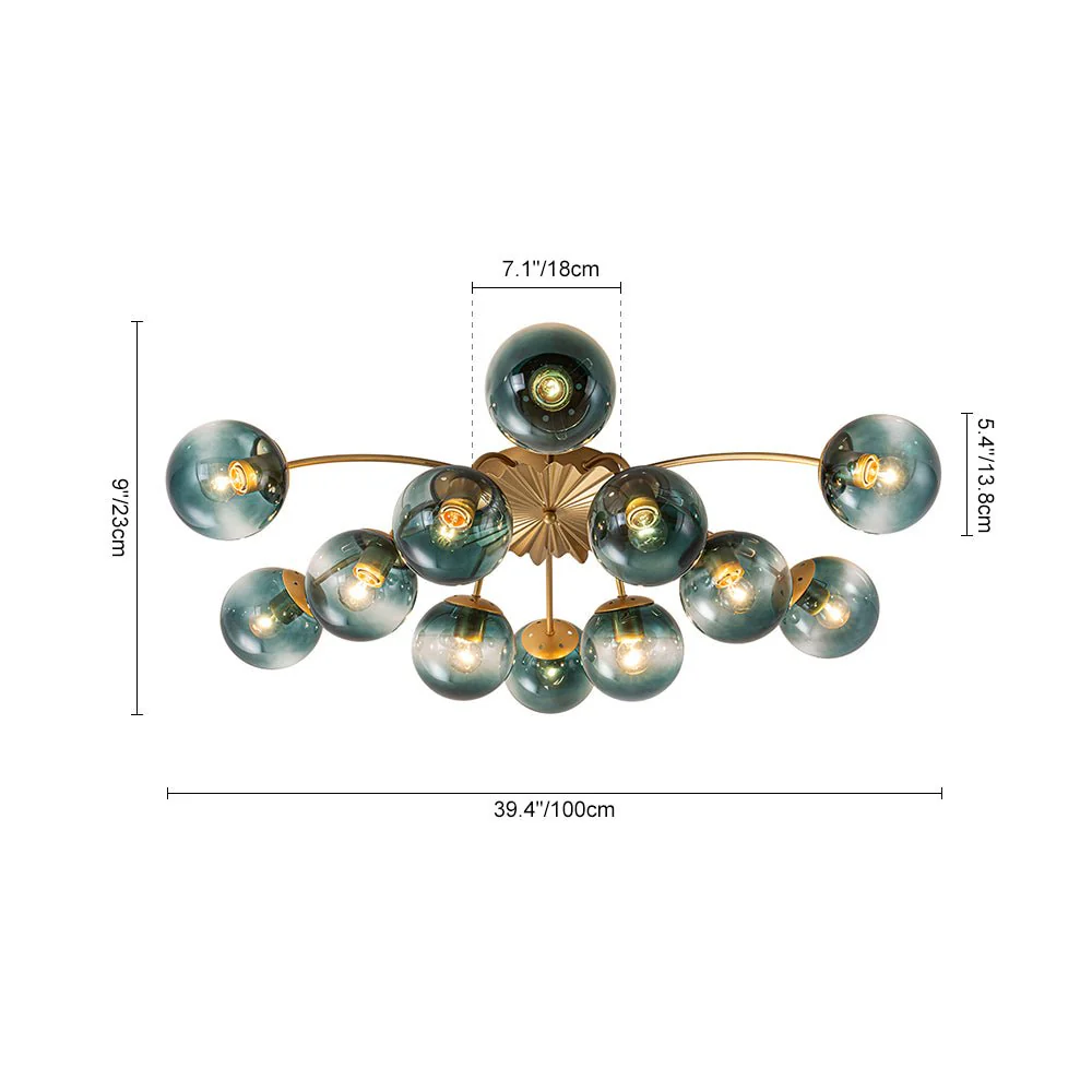 Glam Bloom 12-Light Blue Glass Bubble Semi Flush Chandelier - Image 12