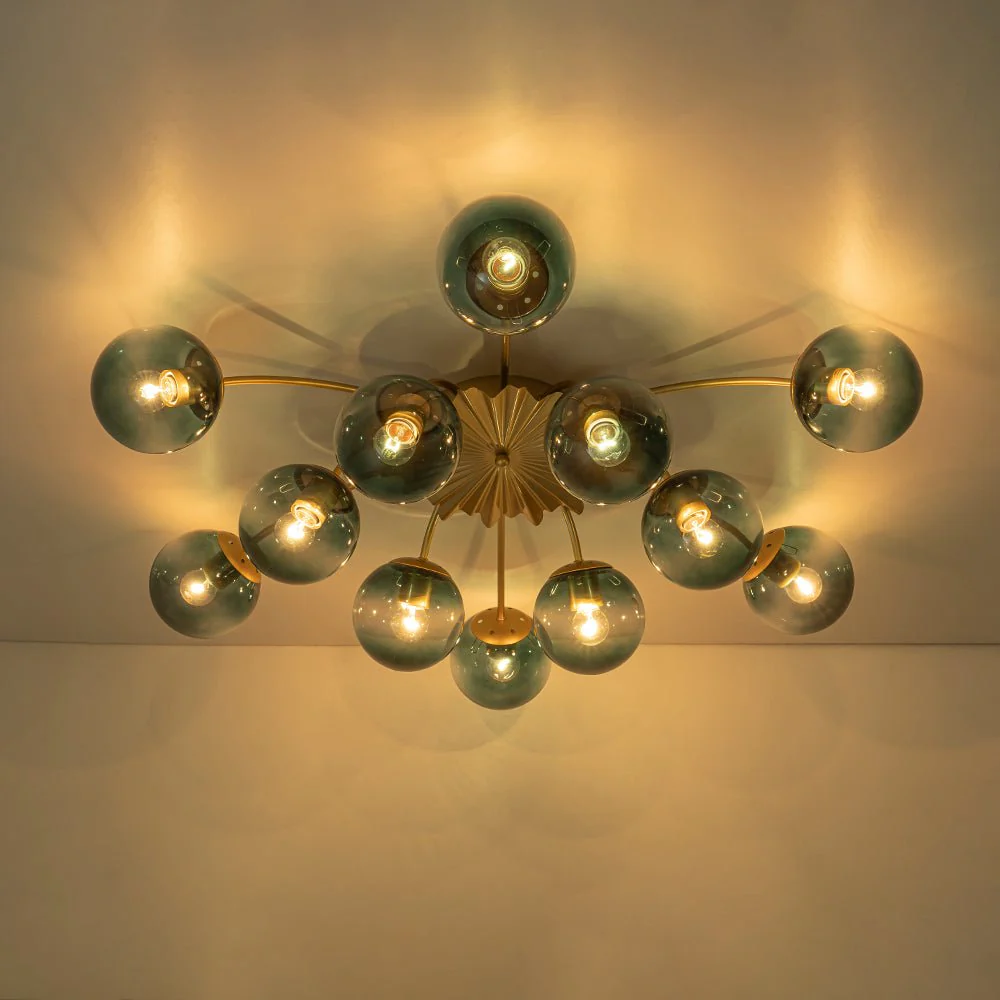 Glam Bloom 12-Light Blue Glass Bubble Semi Flush Chandelier - Image 13