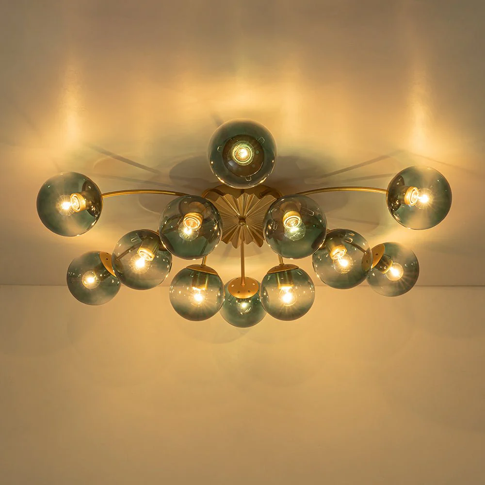 Glam Bloom 12-Light Blue Glass Bubble Semi Flush Chandelier - Image 14