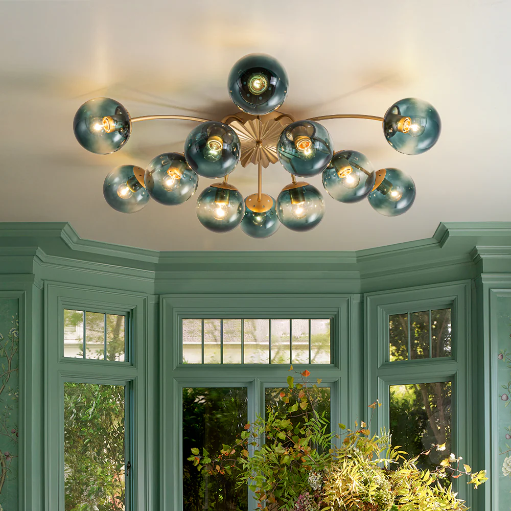 Glam Bloom 12-Light Blue Glass Bubble Semi Flush Chandelier - Image 3