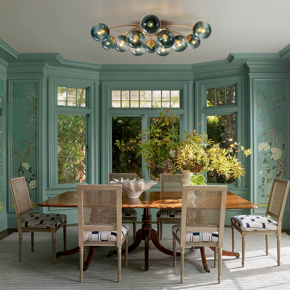 Glam Bloom 12-Light Blue Glass Bubble Semi Flush Chandelier - Image 5