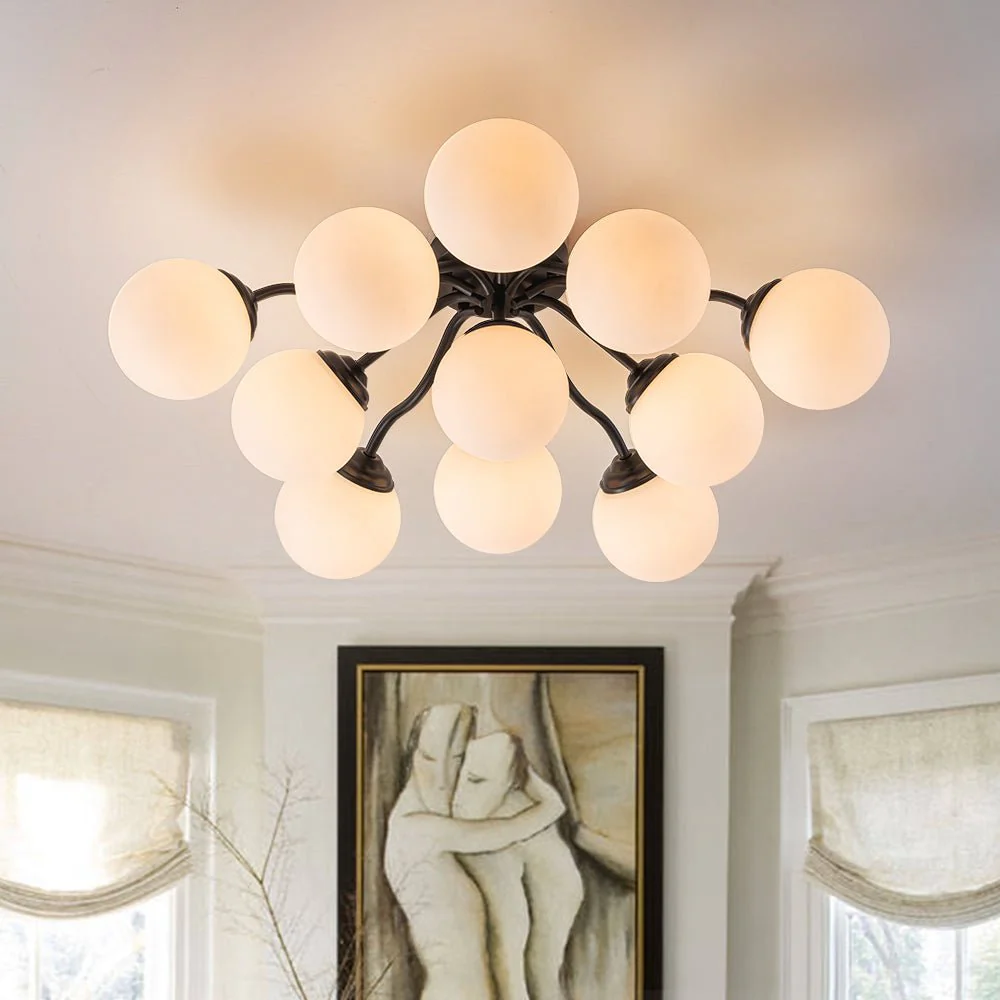 (OpenBox) Bloom Brass Frosted Glass Bubble Semi Flush Chandelier - Image 10