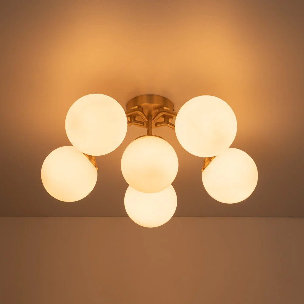 (OpenBox) Bloom Brass Frosted Glass Bubble Semi Flush Chandelier - Image 26