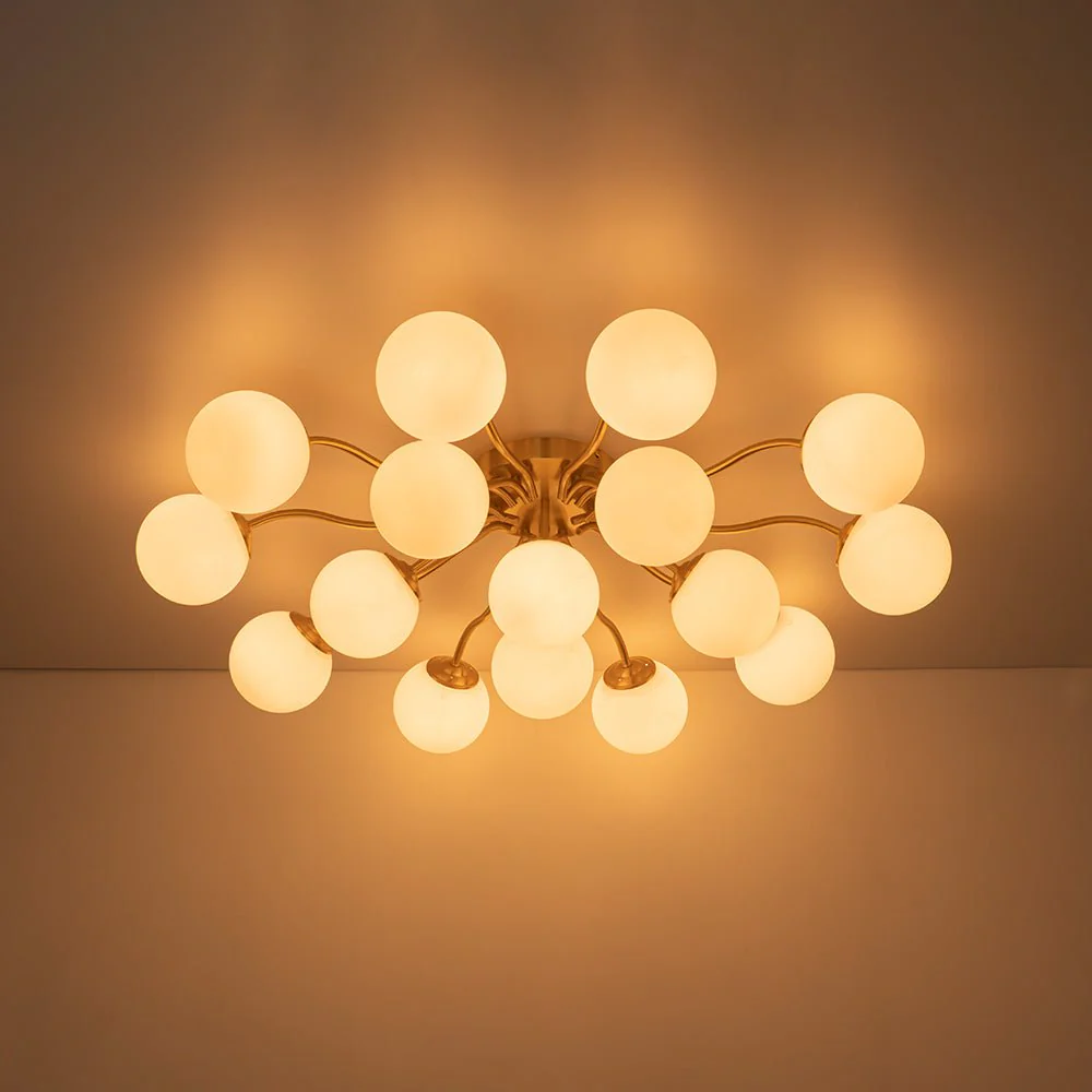 (OpenBox) Bloom Brass Frosted Glass Bubble Semi Flush Chandelier - Image 34
