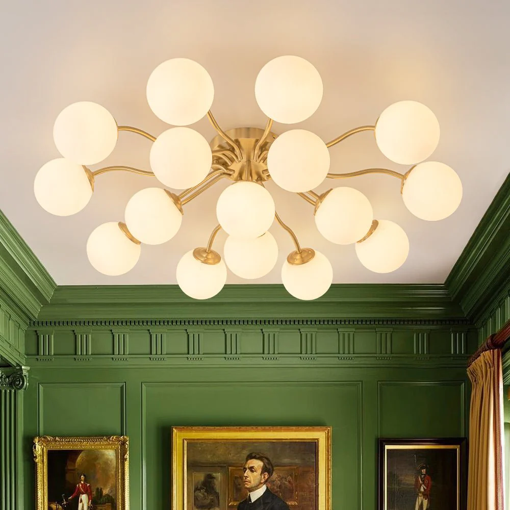 (OpenBox) Bloom Brass Frosted Glass Bubble Semi Flush Chandelier - Image 4
