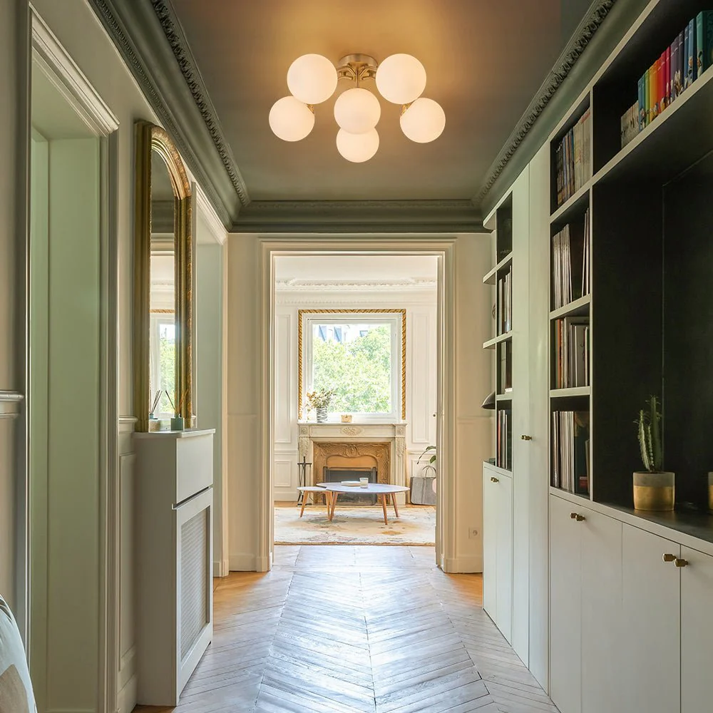(OpenBox) Bloom Brass Frosted Glass Bubble Semi Flush Chandelier - Image 5