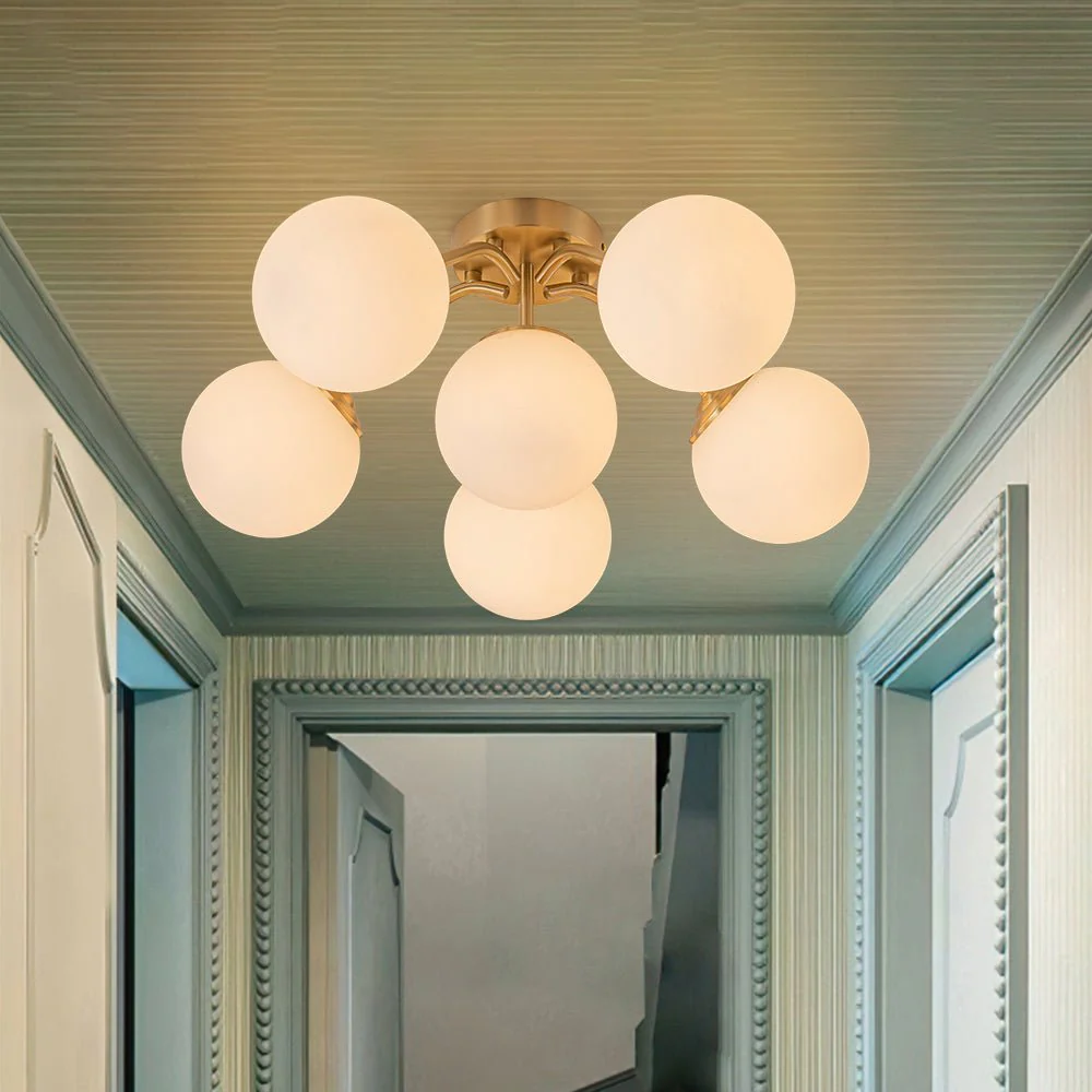 (OpenBox) Bloom Brass Frosted Glass Bubble Semi Flush Chandelier - Image 6