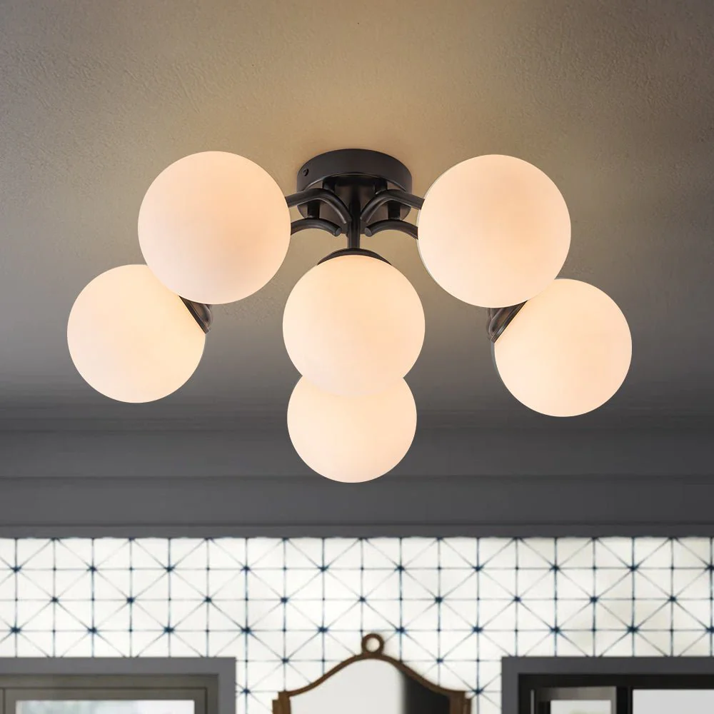 (OpenBox) Bloom Brass Frosted Glass Bubble Semi Flush Chandelier - Image 7