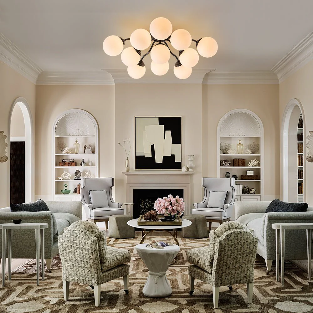 (OpenBox) Bloom Brass Frosted Glass Bubble Semi Flush Chandelier - Image 8