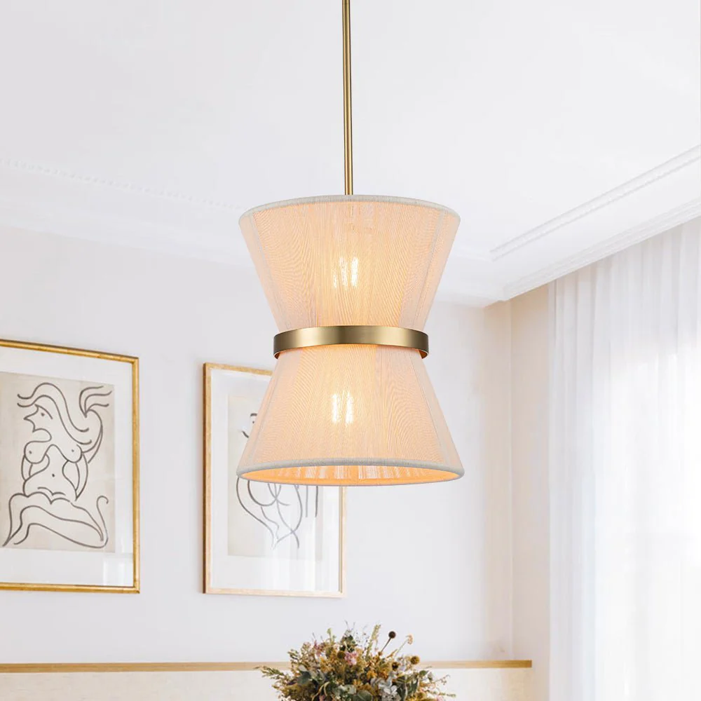 (OpenBox) Boho 2-Tier Woven Thread Tapered Drum Pendant Light - Image 3
