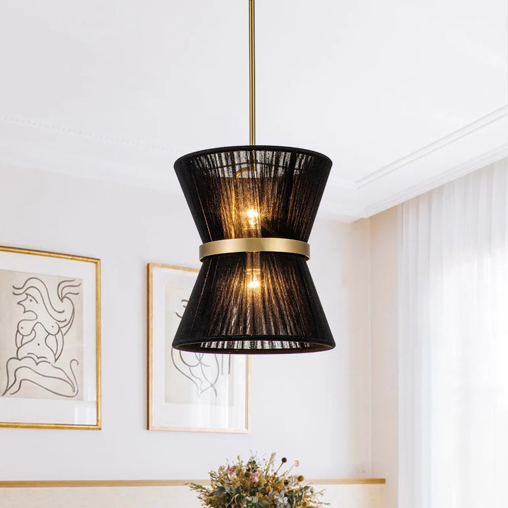 (OpenBox) Boho 2-Tier Woven Thread Tapered Drum Pendant Light - Image 4