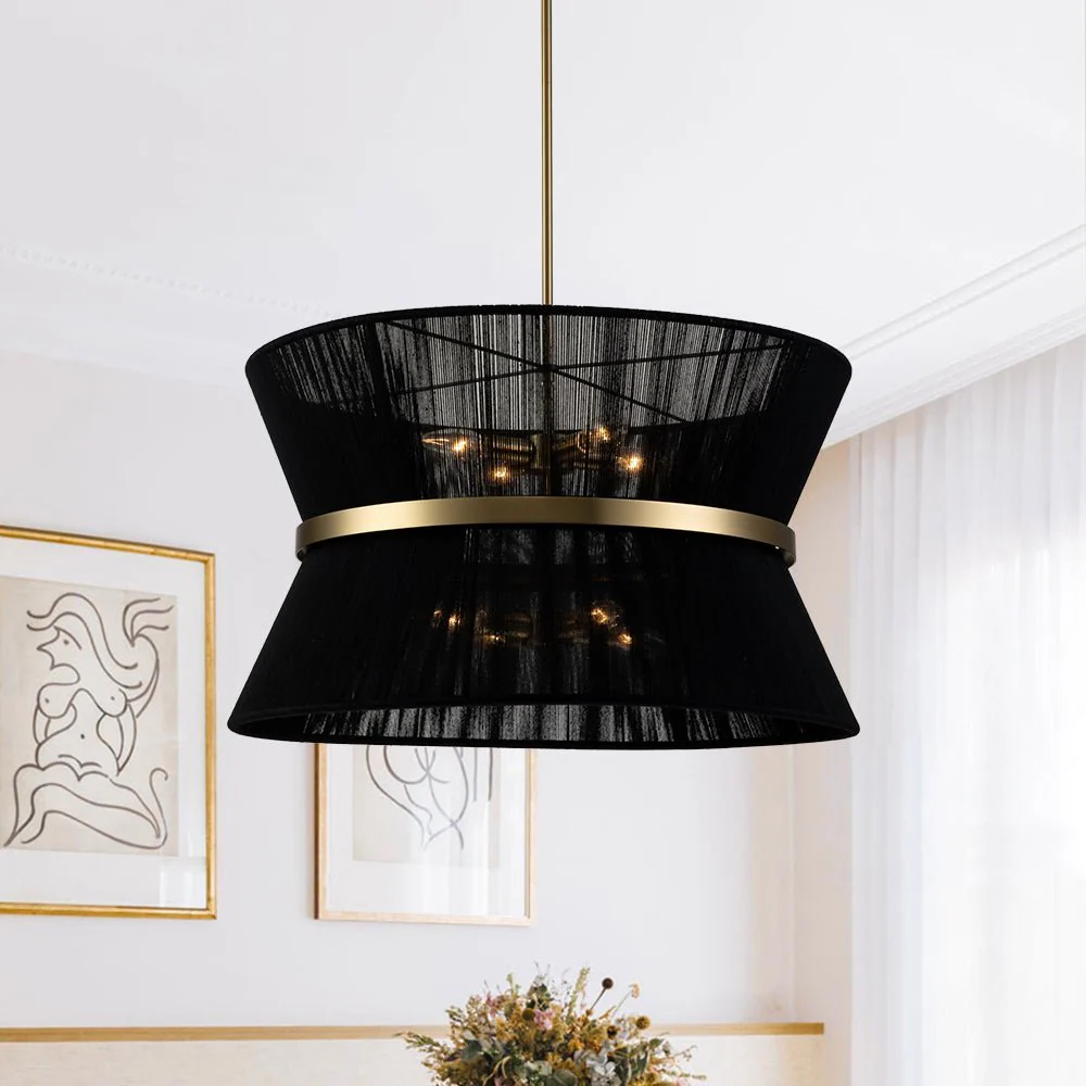 (OpenBox) Boho 2-Tier Woven Thread Tapered Drum Pendant Light - Image 5