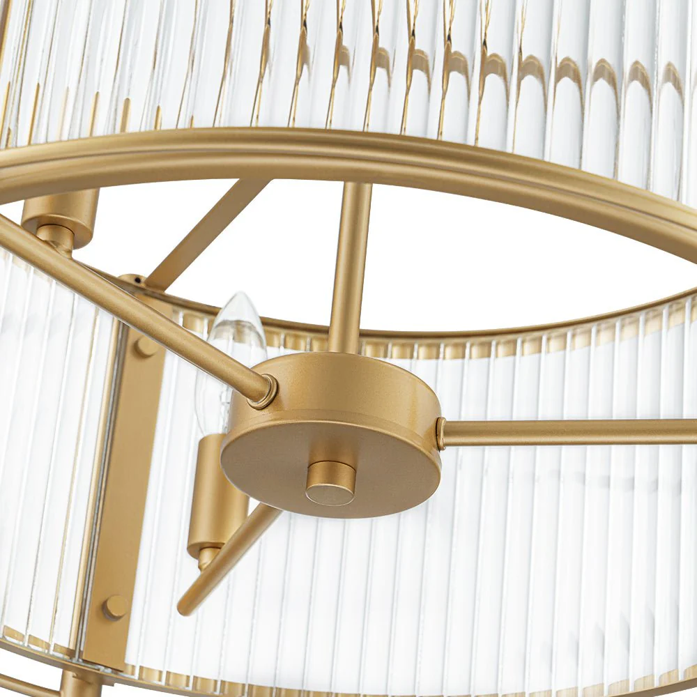 Brass 3-Light Ribbed Glass Drum Lantern Pendant Light - Image 12
