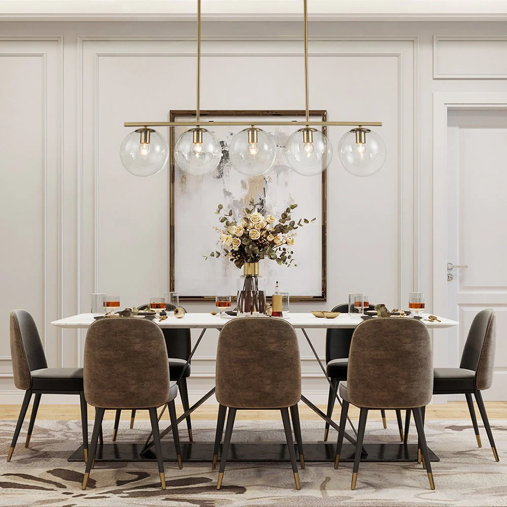 (OpenBox) Brass 5-Light Glass Globe Linear Pendant - Image 3