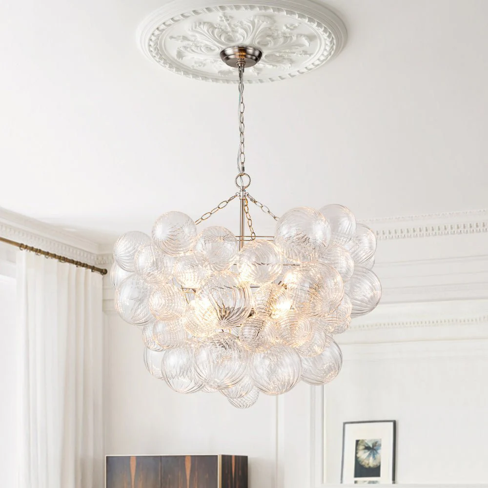 (OpenBox) Brass Cluster Ribbed Glass Globe Bubble Chandelier - Image 12