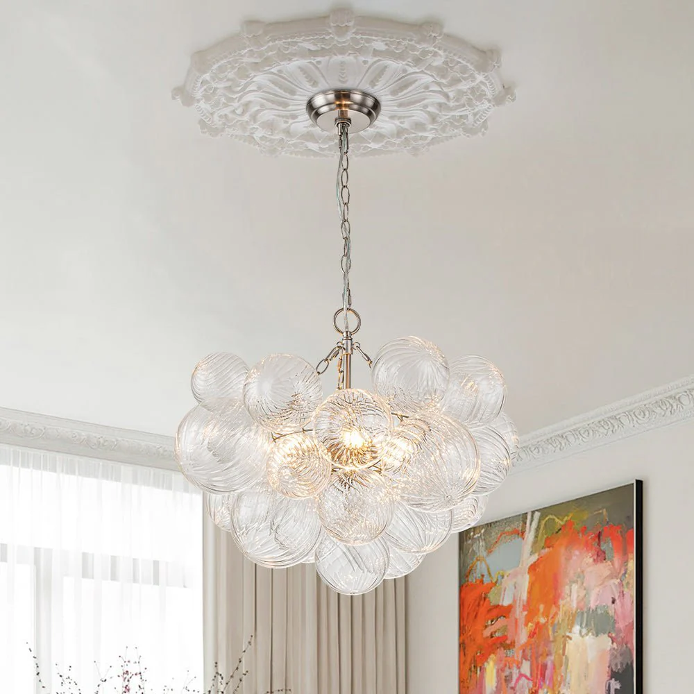 (OpenBox) Brass Cluster Ribbed Glass Globe Bubble Chandelier - Image 13