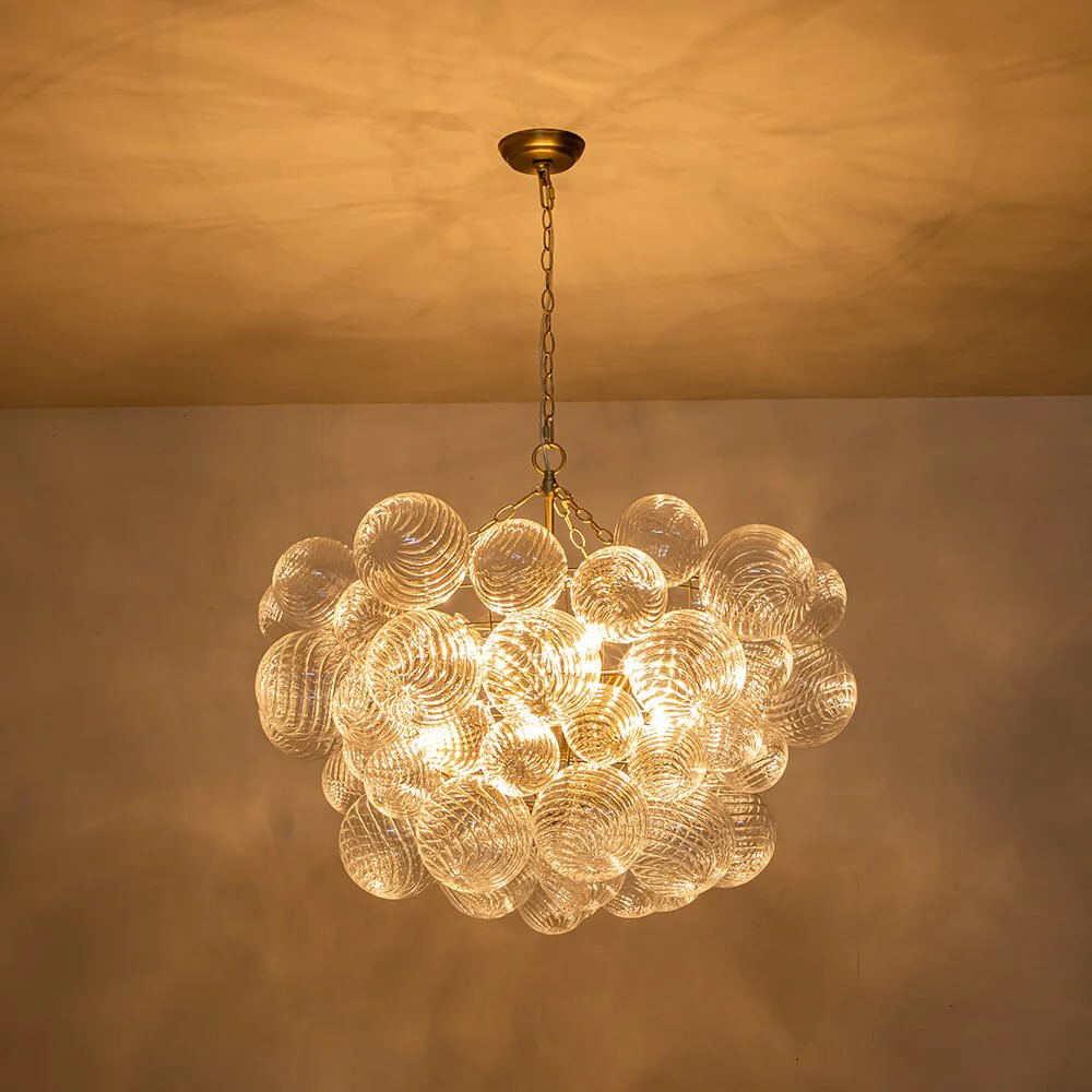 (OpenBox) Brass Cluster Ribbed Glass Globe Bubble Chandelier - Image 15