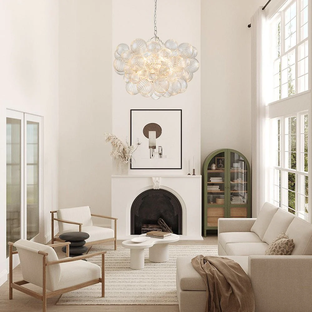 (OpenBox) Brass Cluster Ribbed Glass Globe Bubble Chandelier - Image 16