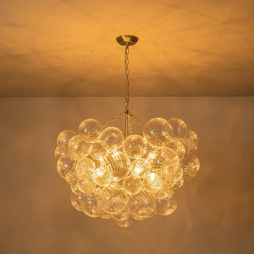 (OpenBox) Brass Cluster Ribbed Glass Globe Bubble Chandelier - Image 19