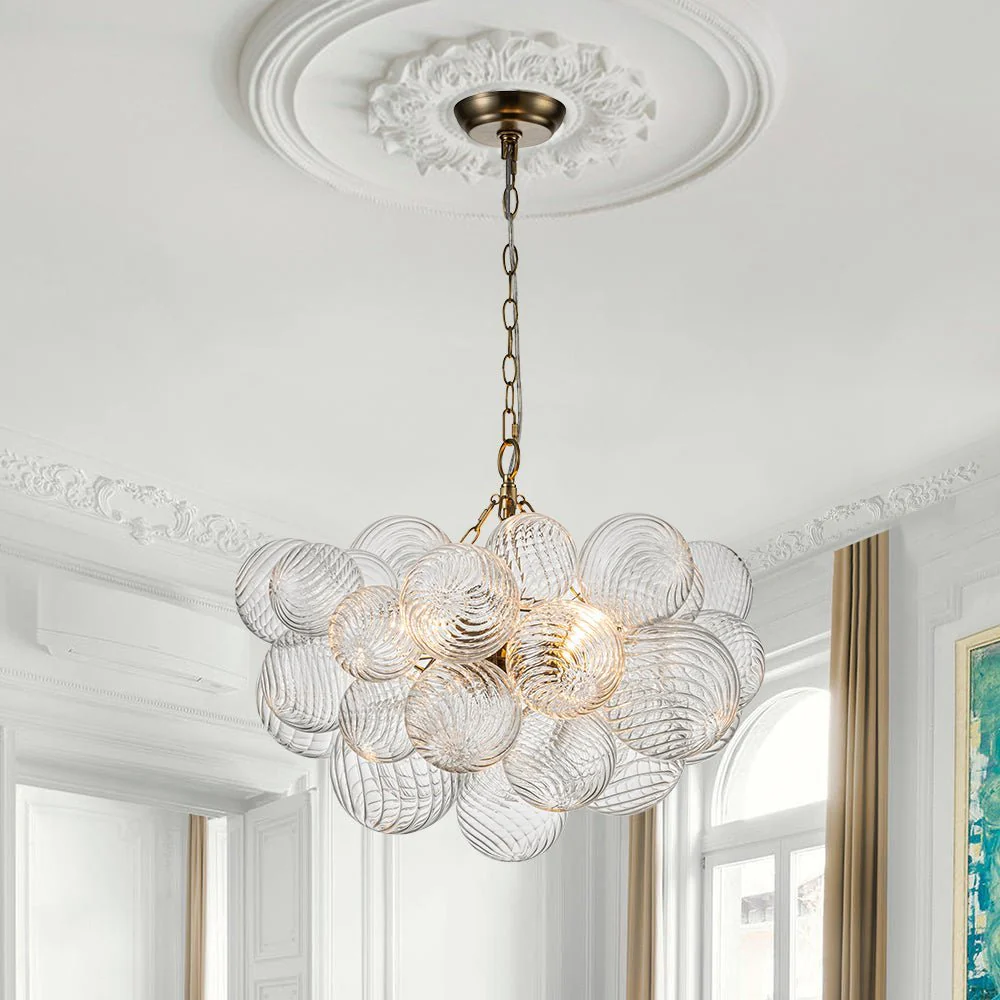 (OpenBox) Brass Cluster Ribbed Glass Globe Bubble Chandelier - Image 2