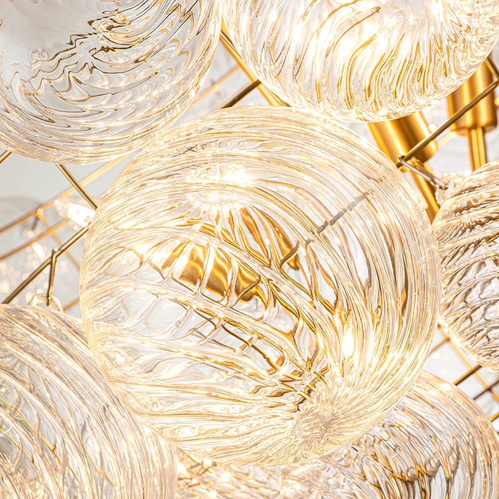 (OpenBox) Brass Cluster Ribbed Glass Globe Bubble Chandelier - Image 29