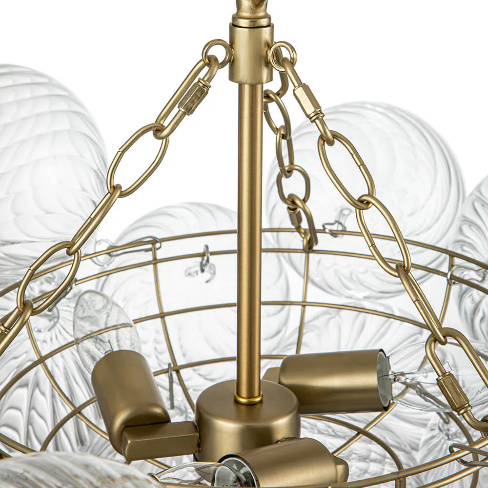 (OpenBox) Brass Cluster Ribbed Glass Globe Bubble Chandelier - Image 33
