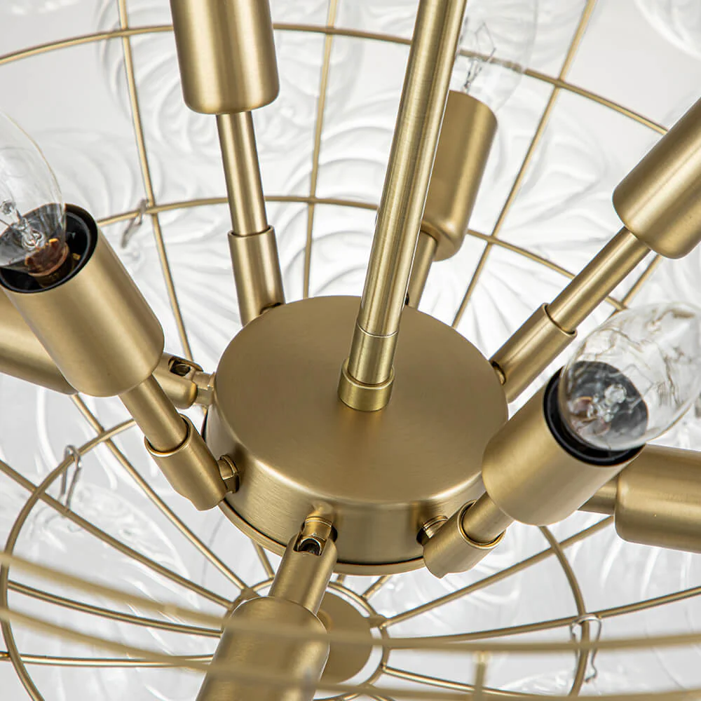 (OpenBox) Brass Cluster Ribbed Glass Globe Bubble Chandelier - Image 34
