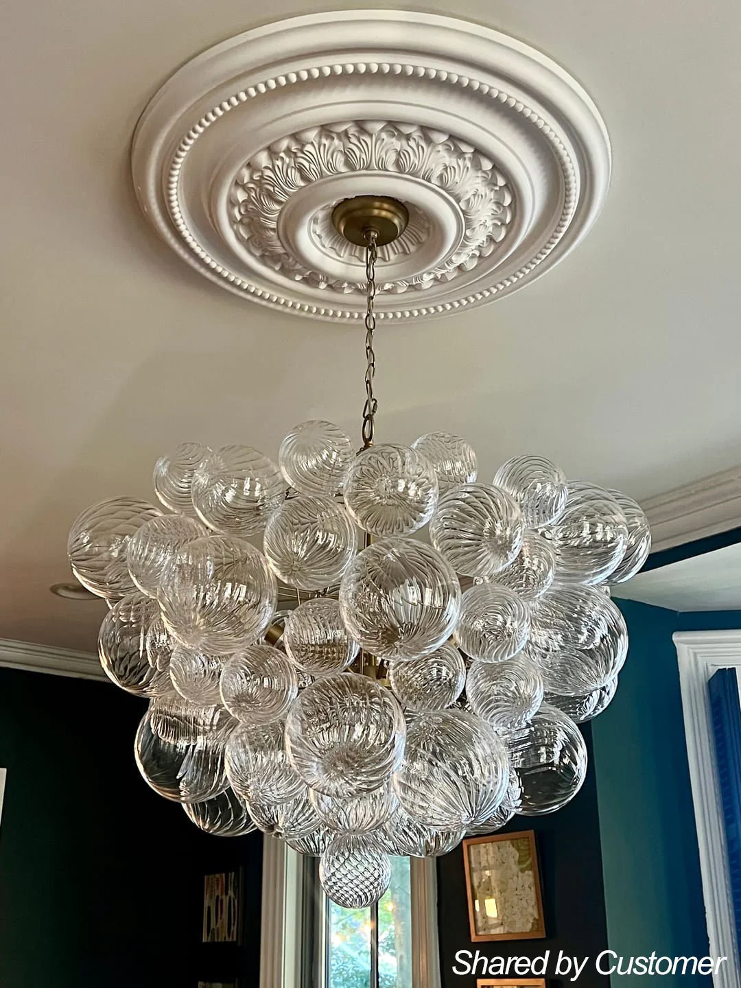 (OpenBox) Brass Cluster Ribbed Glass Globe Bubble Chandelier - Image 4