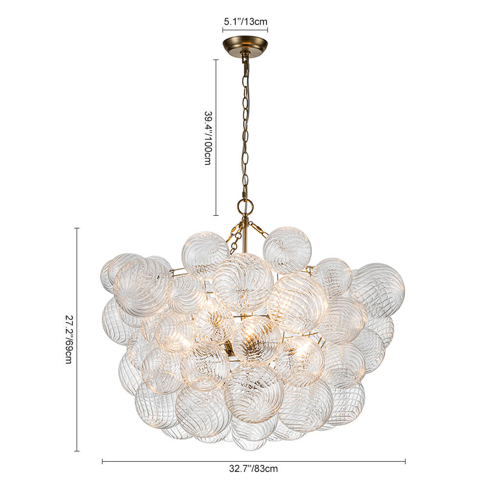 (OpenBox) Brass Cluster Ribbed Glass Globe Bubble Chandelier - Image 40