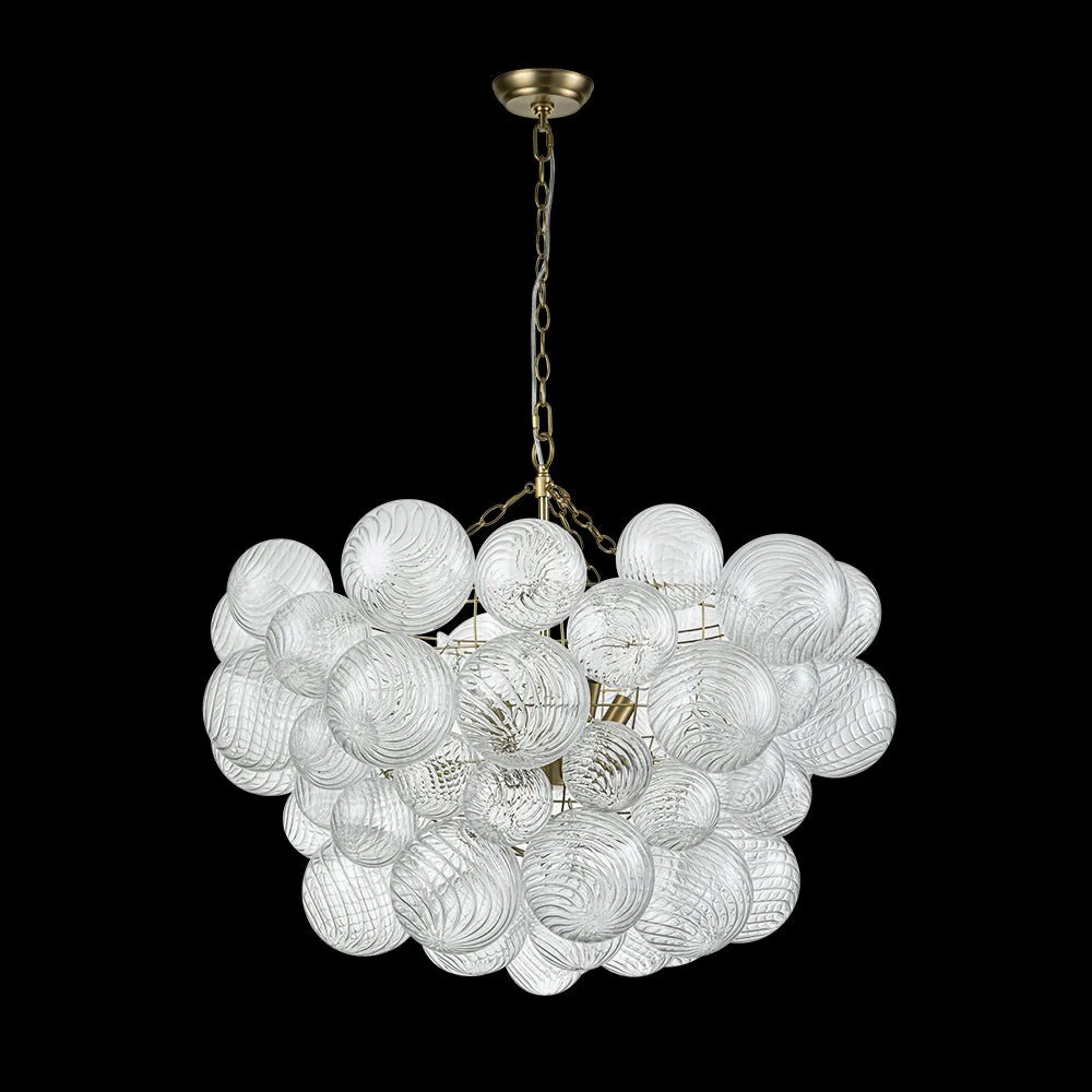 Brass Cluster Ribbed Glass Globe Bubble Chandelier - Image 48