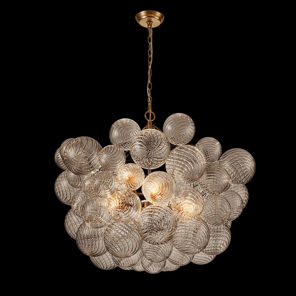 Brass Cluster Ribbed Glass Globe Bubble Chandelier - Image 49