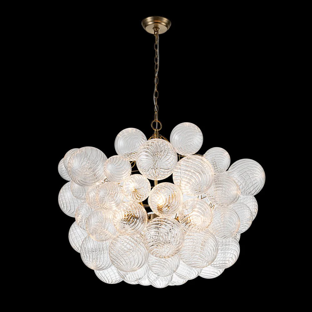 Brass Cluster Ribbed Glass Globe Bubble Chandelier - Image 50